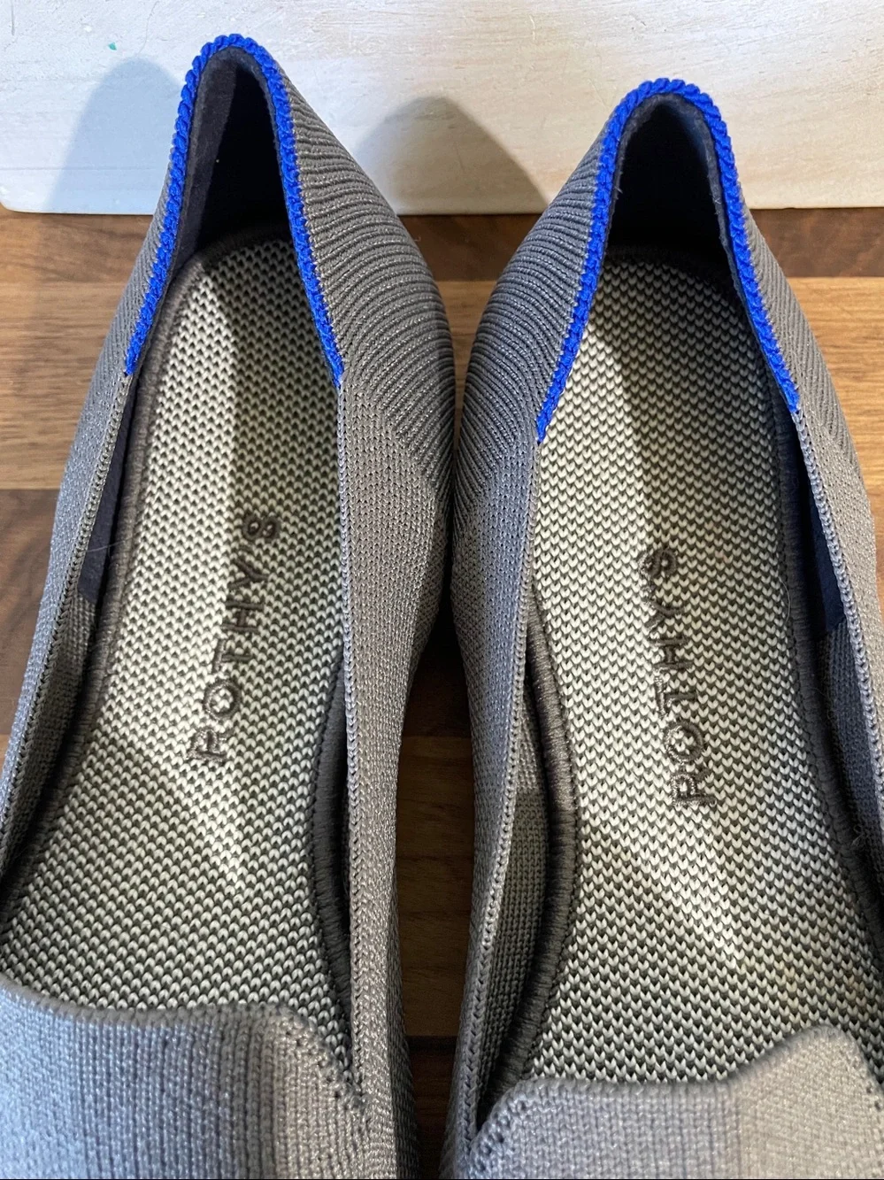 Rothy’s Gray Textured Knit Loafers Flats Sz 8.5 Slip On Washable Comfort Shoes